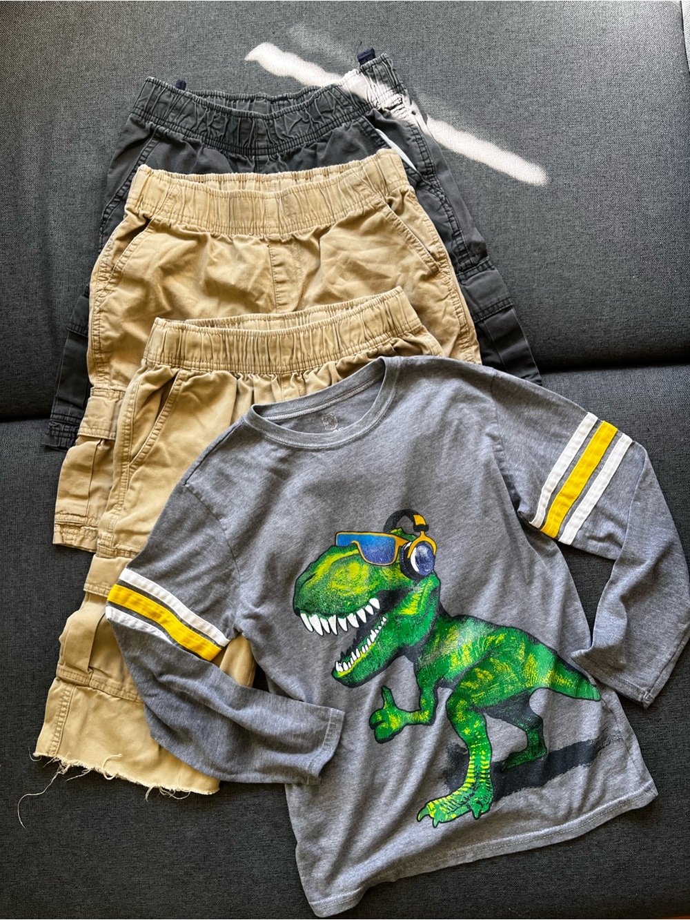 Boys Size 8 Bundle 3 Cargo Shorts 8 Husky + Dinosaur Long Sleeve Top